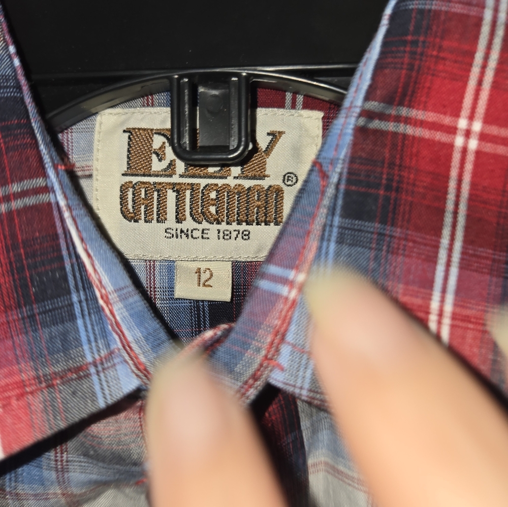 NWT Boy's Ely Cattleman Multicolor Plaid Shirt Size 12 Red White Blue - Picture 7 of 10